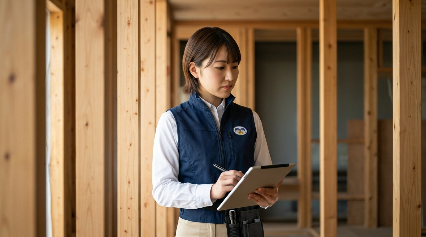 住宅を検査するプロの女性検査員