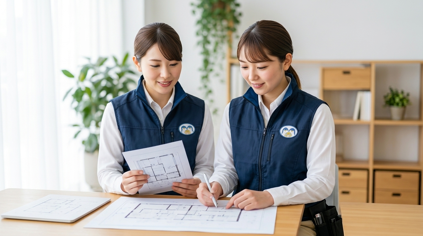 設計図と報告書をレビューする2人の女性検査員