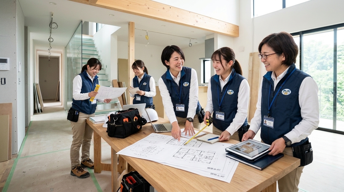 女性だけの住宅検査チームがいきいきと働く様子